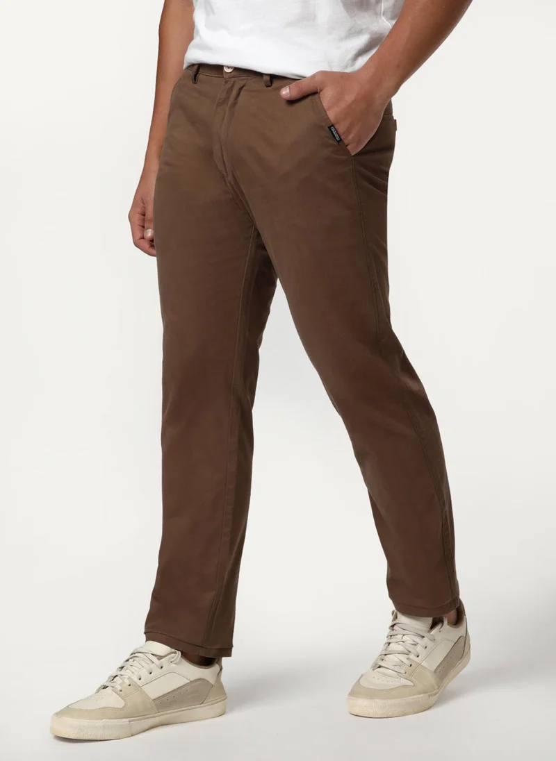 أوربانو فاشن Urbano Fashion Men's Dark Taupe Straight Fit Mid Rise Cotton Casual Chinos Trousers Stretch